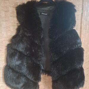 Puffy Warm Black Faux Fur Vest